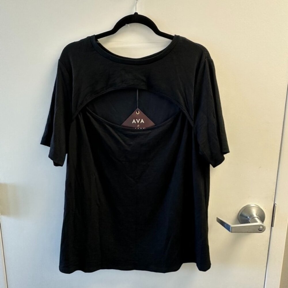 NWT Womens Ava & Viv Black Ribbed Shirt with Chest Cutout - Sz. 2X